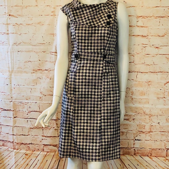 eshakti Dresses & Skirts - EShakti S 4 Houndstooth Sheath Dress Shawl Collar